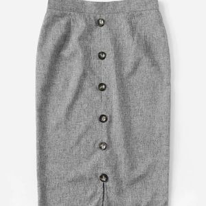 Plus Button Front Split Pencil Skirt